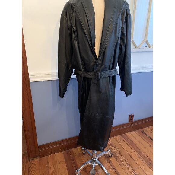 Medium Pelle Moda Women's Vintage 49" Long Leather Insulated Overcoat Belted - Picture 2 of 11